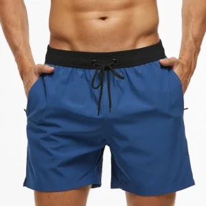 Men's Quick Dry Swim Trunks Solid Swimsuit Sports Shorts with Back Zipper Pockets