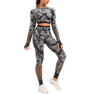 Custom Logo Women Hollow Seamless Out Backless High Waist Leggings Two Pieces Gym Sportswear Yoga Set