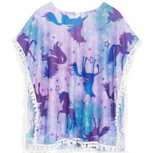 unicorn cover up for girls rainbow swimsuit beach dress top with pompom tassel