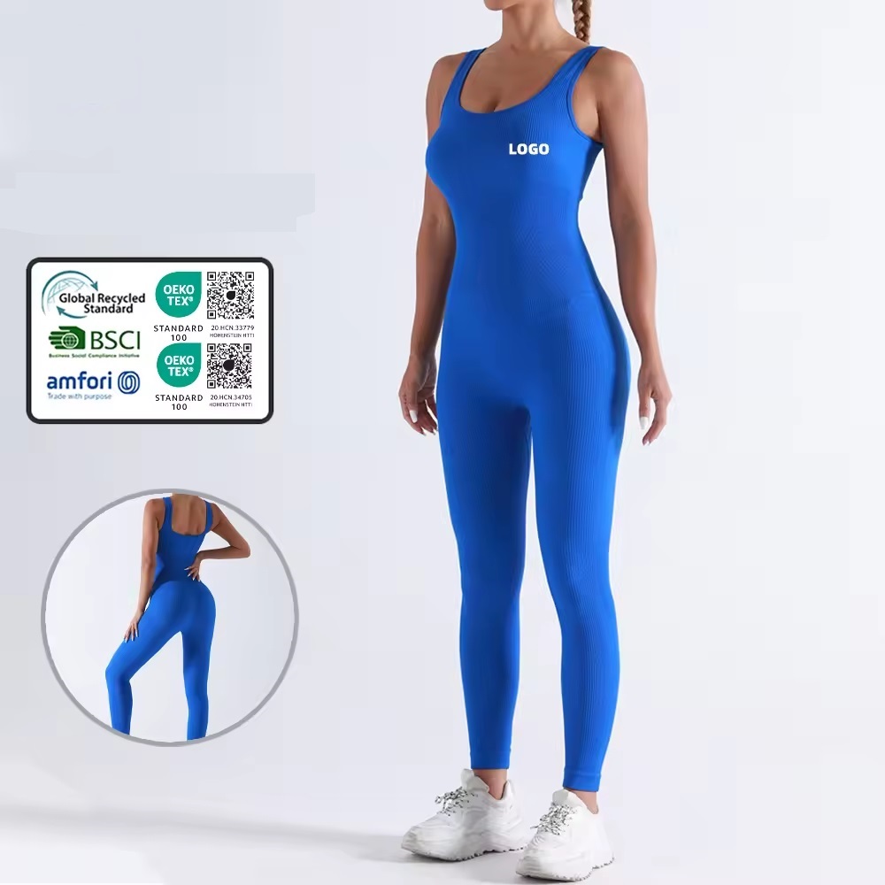 seamless bodysuits yoga one piece spring dance gym fitness one piece sets ribbed tight long sleeve yoga jumpsuit for women