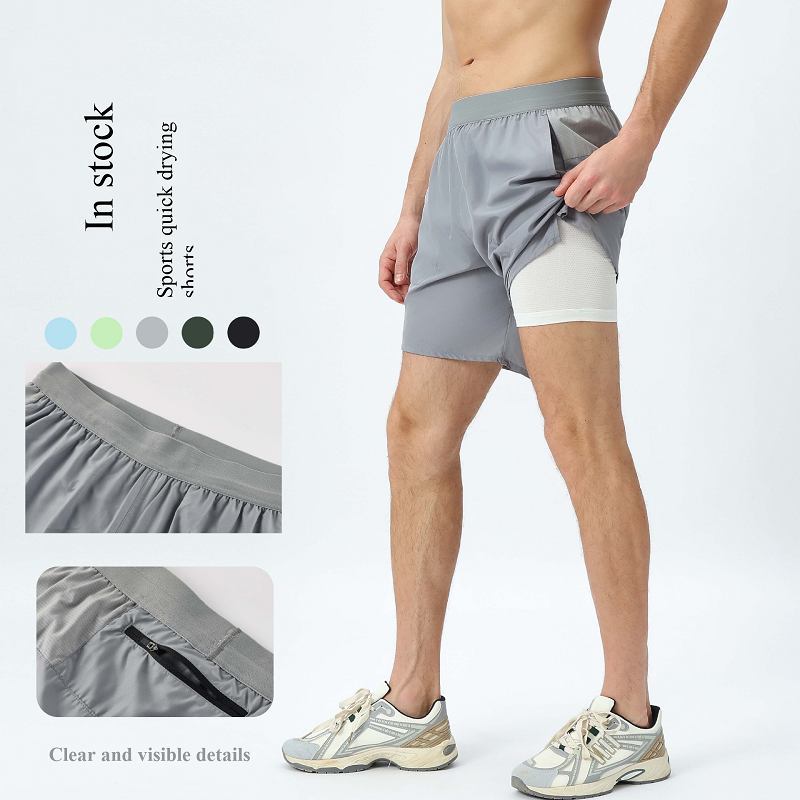 outdoor summer quick dry shorts for men, breathable double layer thin fitness running sports basketball pants