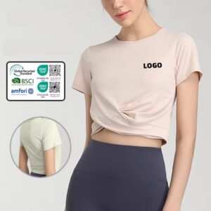 short sleeve crop tops for women tummy cross fitted yoga running shirts gym workout cropped tops