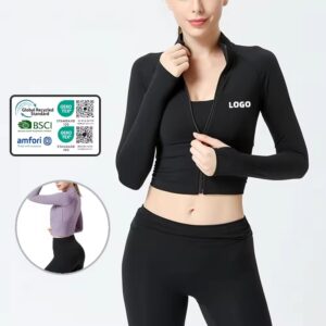 winter tight yoga gym wear padded workout sports long sleeved crop top deportivo fitness t shirts pour femme