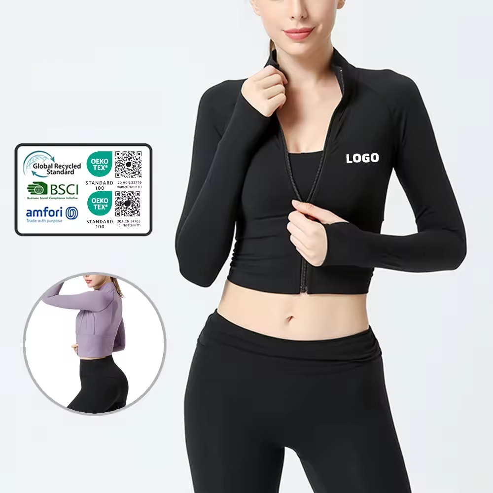 winter tight yoga gym wear padded workout sports long sleeved crop top deportivo fitness t shirts pour femme