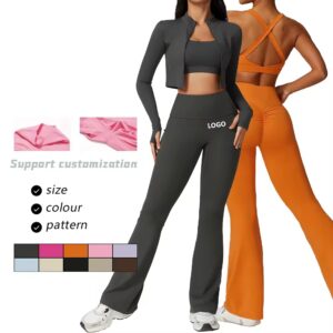 custom high rise breathable wide leg flared pants yoga tummy control leggings