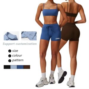 top quality new sports gym compression wear 4 way stretchy private label drawstrings women gym shorts