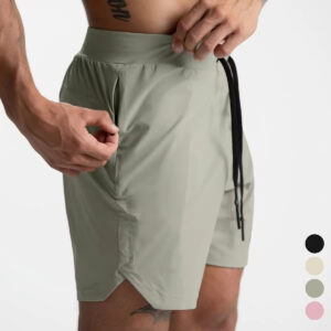 newest manufacture custom double fabric with inner pocket 2 in 1 gym running mens shorts