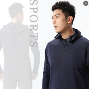 spring and autumn long sleeve stand up collar fitness half zipper leisure sports knitted hooded men's t shirt quick drying