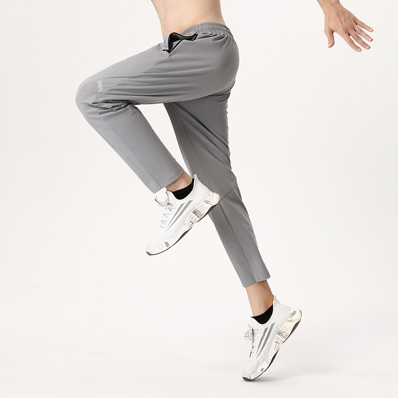 summer quick dry pants for men, loose fitting, elastic, thin, with zippers, casual sports pants for running, fitness, yoga, and training
