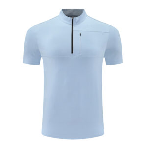 men's quick drying t shirt with short sleeves and half zipper for sun protection, outdoor running and fitness work clothes, breathable and lightweight
