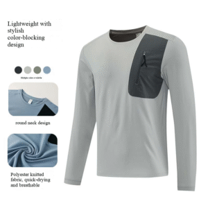 autumn new lightweight and comfortable men's side pocket sports, fashion, leisure, versatile base long sleeved t shirt